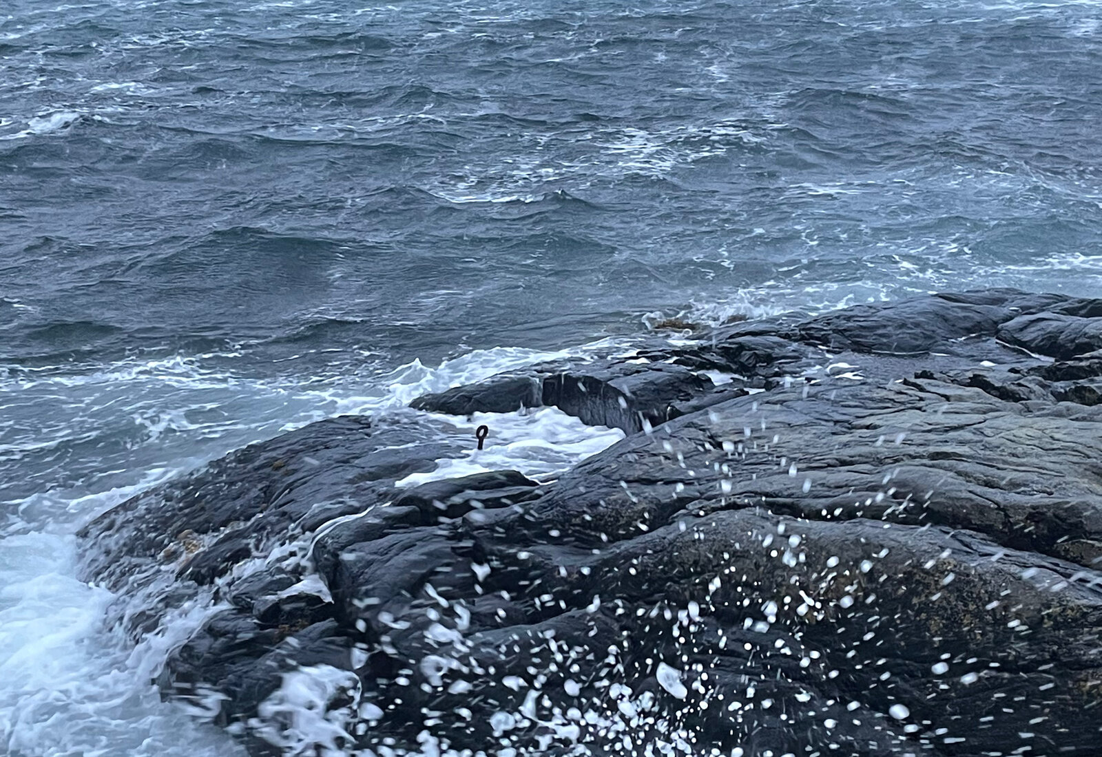 Bølger som slår mot fjellet i høststorm